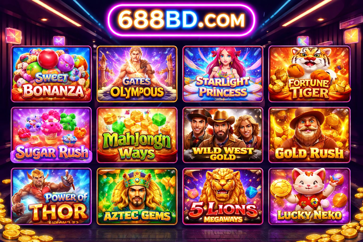 688BD COM slot library showing top games with jackpot tickers